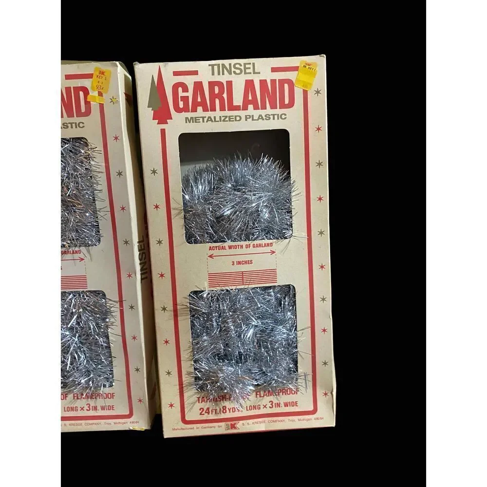 𝅺VINTAGE S.S. Kresge silver tinsel garland made in Germany set of two
